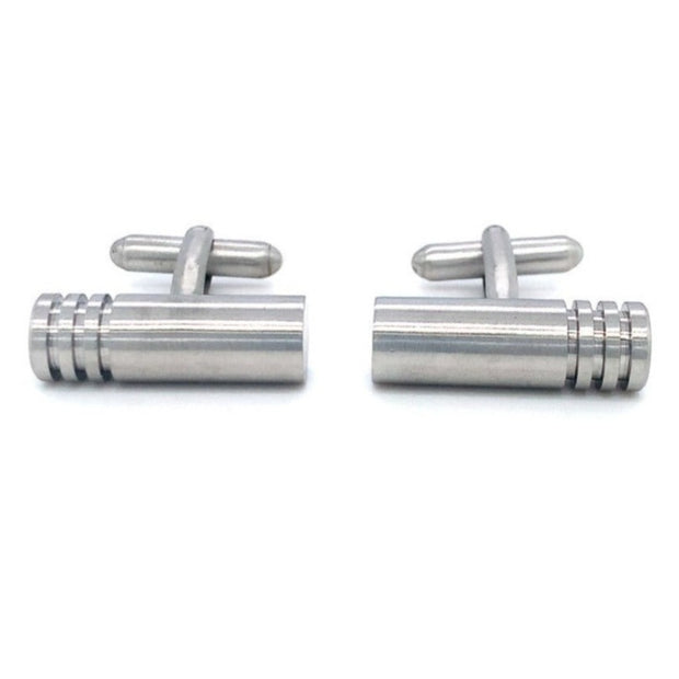 Stainless Steel Cufflinks - "Cylinder with Grooves"