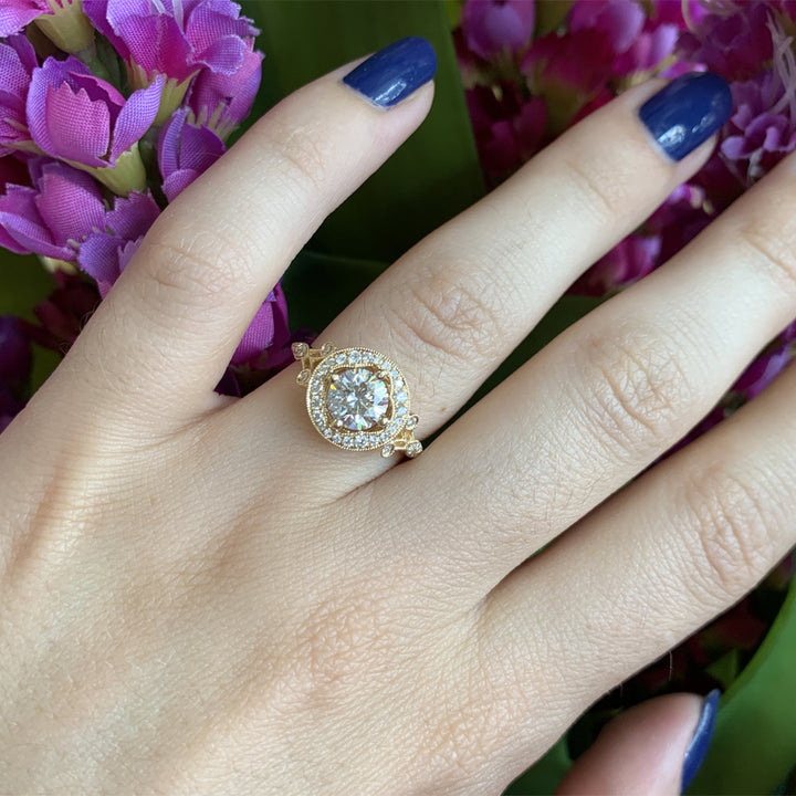 Diamond Halo & Yellow Gold Ring - "Eternal Love"
