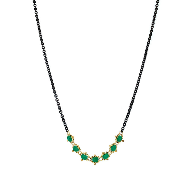 Faceted Emerald and Chain Necklace - "Woven Emerald"