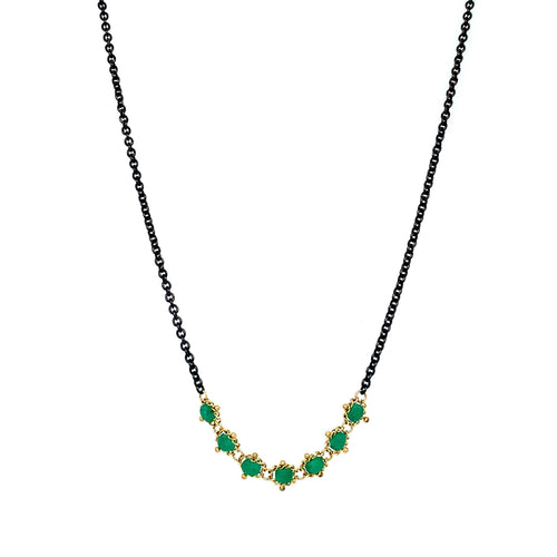 Emerald Rondelle, Oxidized Sterling Silver & Gold Necklace - "Emerald Lake"