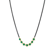 Oxidized Sterling Silver, Gold, & Emerald Rondelle Necklace - "Emerald Lake"