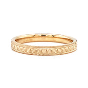 Endless Designs 14K Yellow Gold Raised Dome Moon Wedding Band with Milgraining Front