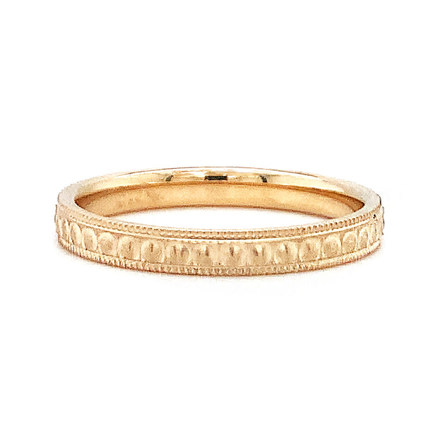 Endless Designs 14K Yellow Gold Raised Dome Moon Wedding Band with Milgraining Front