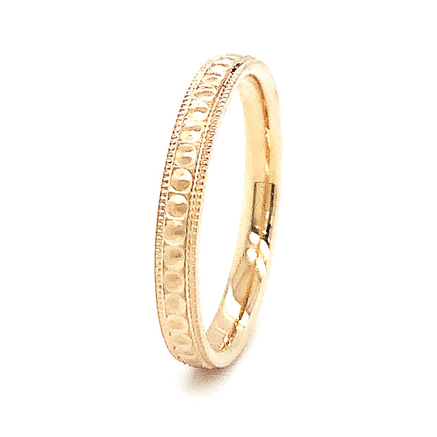 Endless Designs 14K Yellow Gold Raised Dome Moon Wedding Band with Milgraining Side