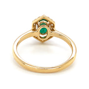 Oval Emerald, Diamond Halo, and 14K Yellow Gold Ring Back