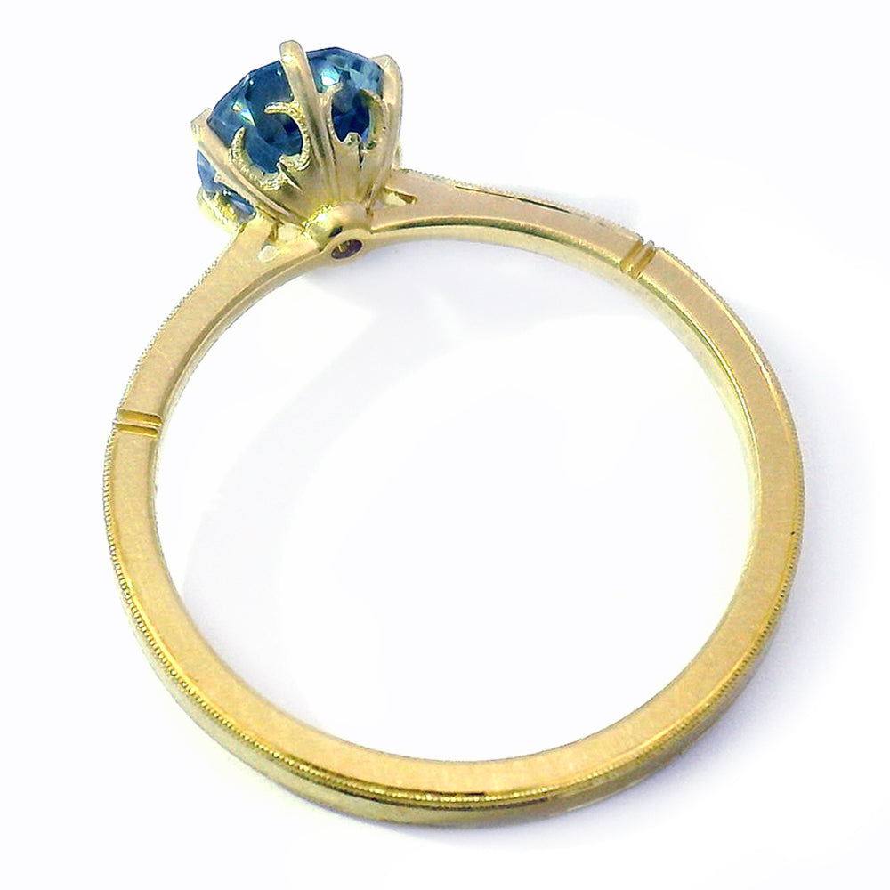 Blue Montana Sapphire & Diamond Engagement Ring - "Laurel Cathedral"