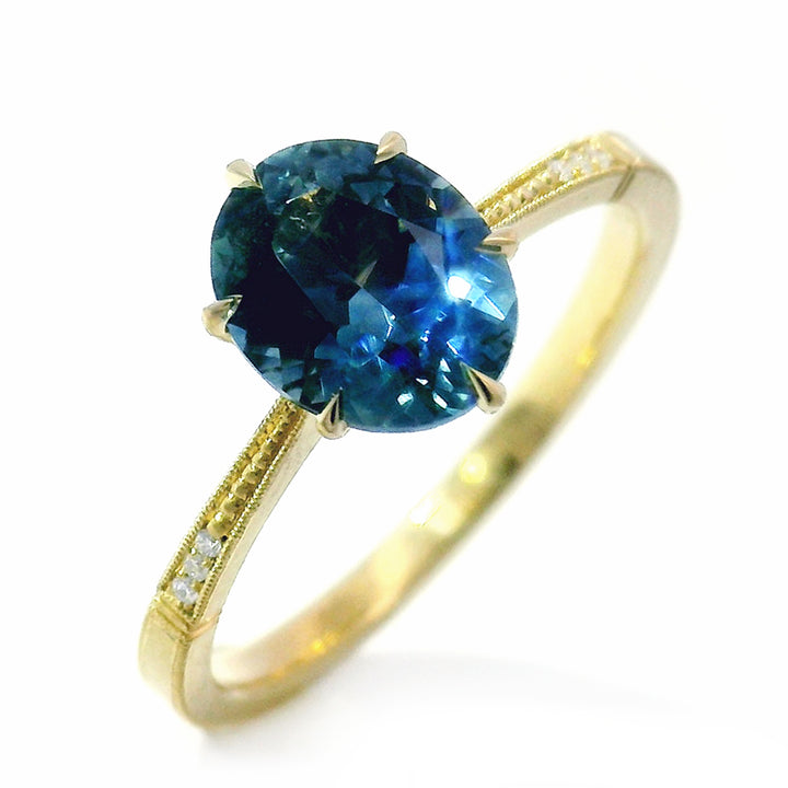 Blue Montana Sapphire & Diamond Engagement Ring - "Laurel Cathedral"