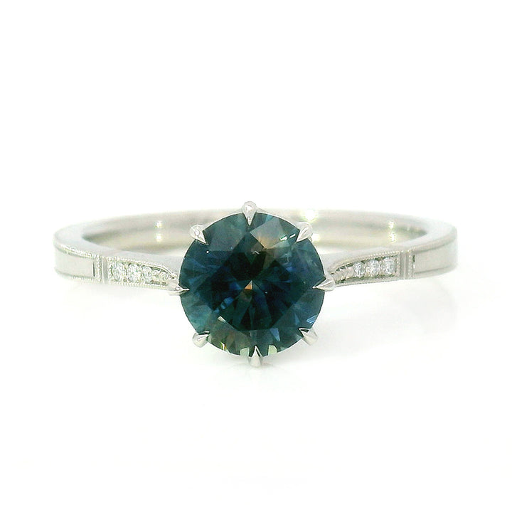 Blue Montana Sapphire & Diamond Engagement Ring - "Victoria Solitaire"