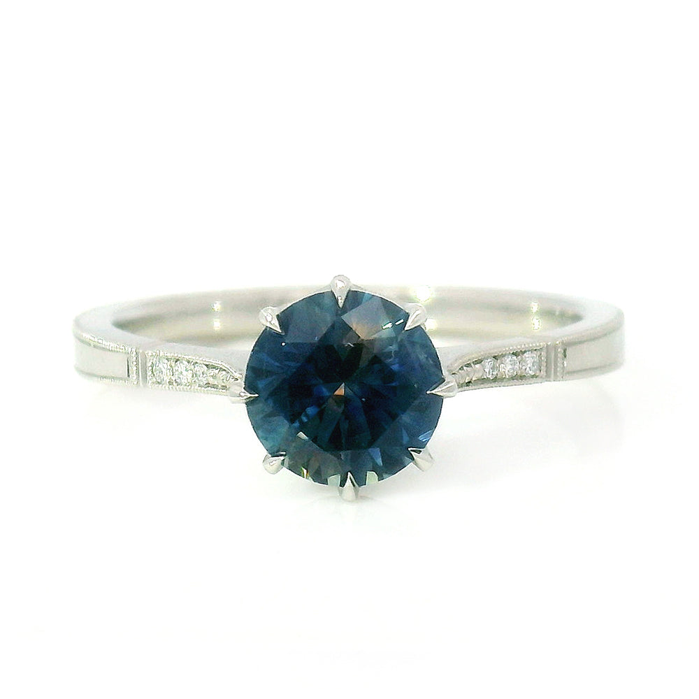 Blue Montana Sapphire & Diamond Engagement Ring - "Victoria Solitaire"