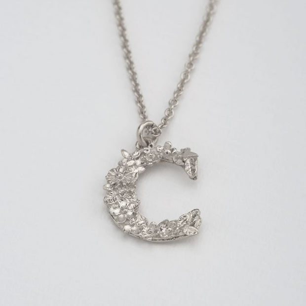 Sterling Silver Floral Letter Necklace - "C"