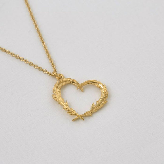 Gold Vermeil Necklace - "Delicate Feather Heart"