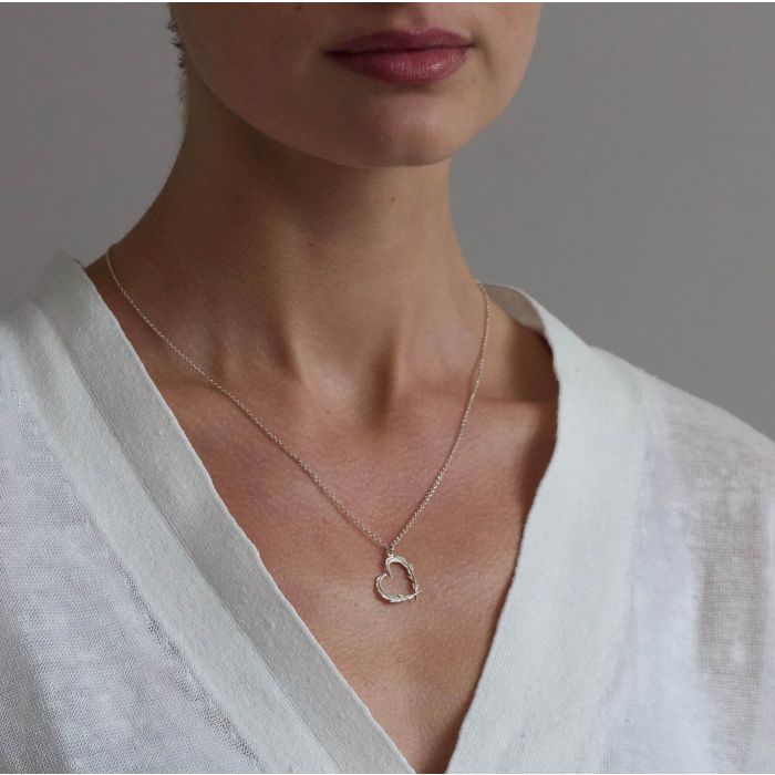 Gold Vermeil Heart Necklace - "Delicate Feather"