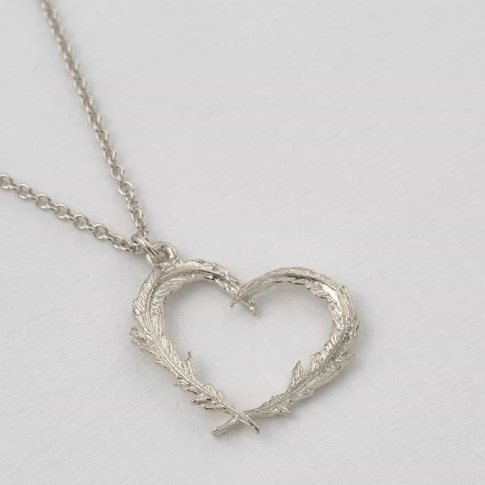Sterling Silver Heart Necklace - "Delicate Feather"