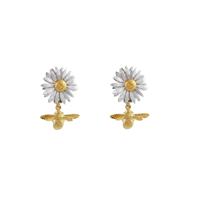Sterling Silver & Gold Vermeil Drop Earrings - "Daisy with Teeny Tiny Bee Drops"