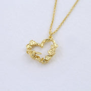 Gold Vermeil Necklace - "Floral Heart & Itsy Bitsy Bee"