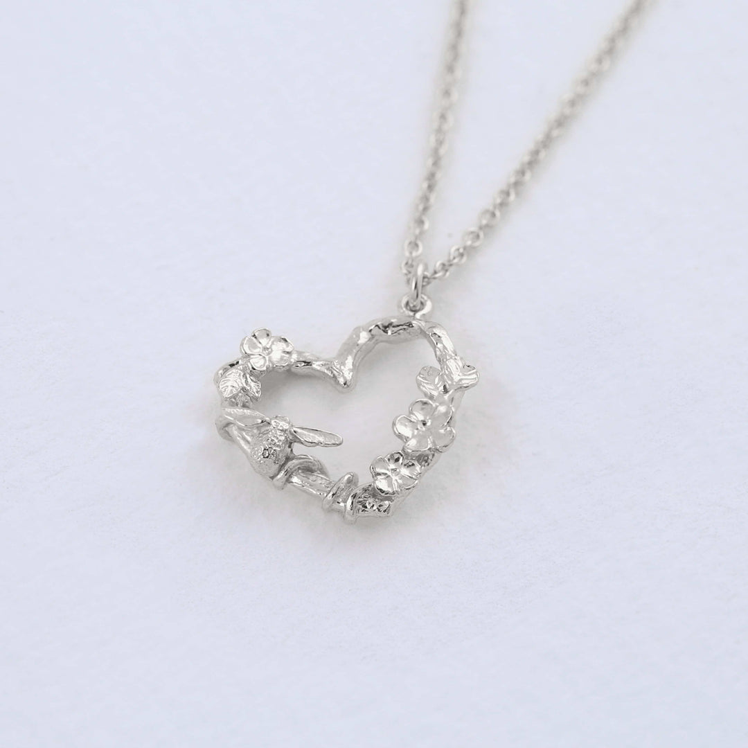 Sterling Silver Necklace - "Floral Heart & Itsy Bitsy Bee"