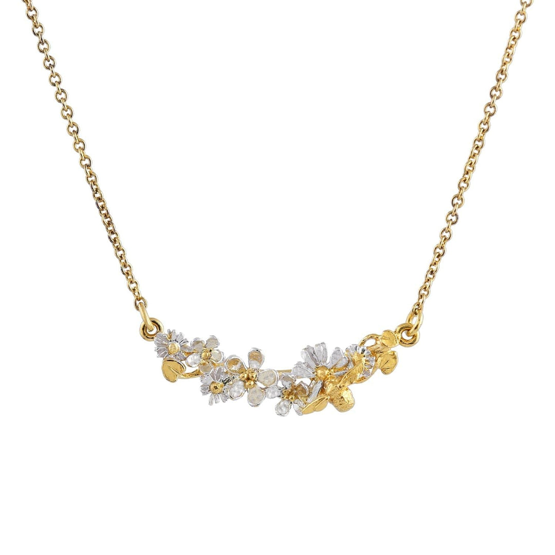 Gold Vermeil & Sterling Silver Bee & Floral Necklace - "Garden Gathering"