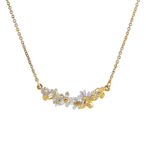 Gold Vermeil & Sterling Silver Bee & Floral Necklace - "Garden Gathering"