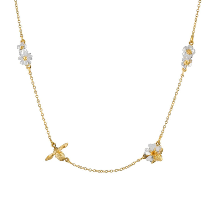 Gold Vermeil & Sterling Silver Necklace - "Floral Chain with Teeny Tiny Bee"