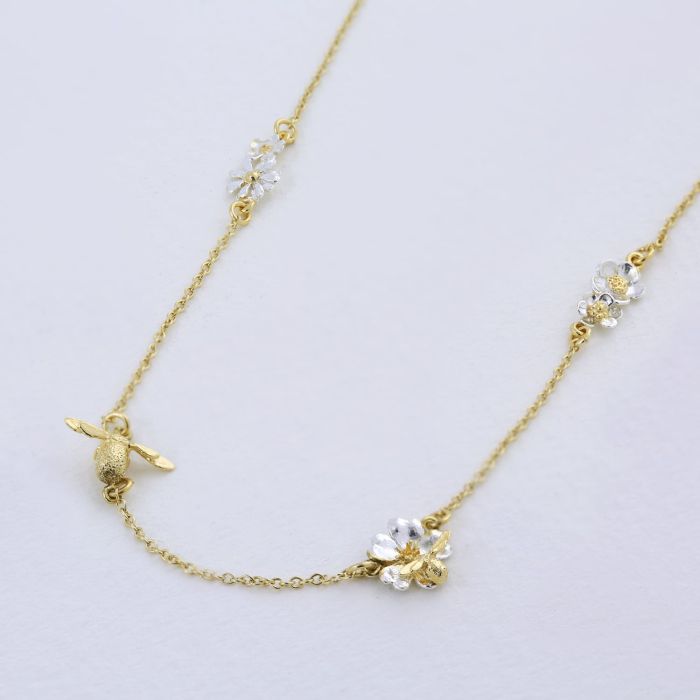 Gold Vermeil & Sterling Silver Necklace - "Floral Chain with Teeny Tiny Bee"