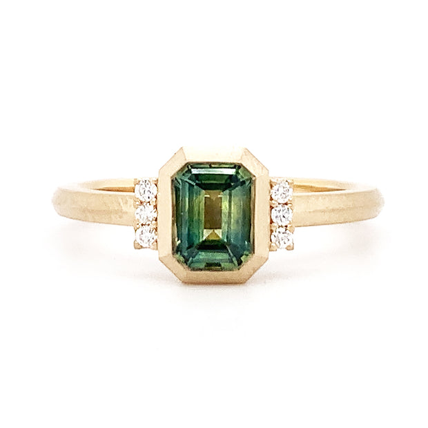Teal Emerald-Cut Montana Sapphire Engagement Ring - "Adelaide"