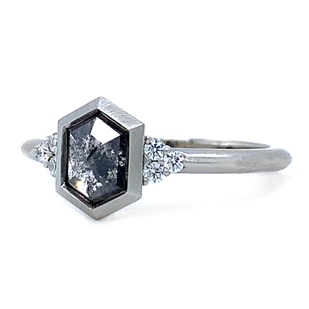 Hexagonal Salt & Pepper Diamond Ring - "Denise"