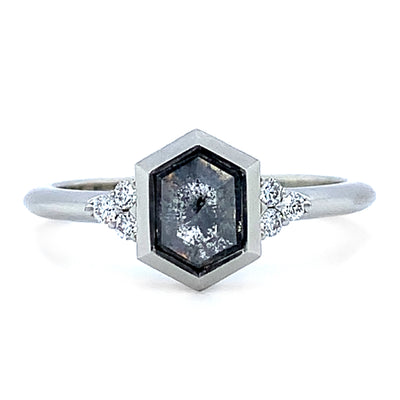 Hexagonal Salt & Pepper Diamond Ring - "Denise"