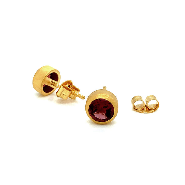 Bezel-Set Garnet Stud Earrings