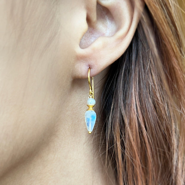 24K Gold Vermeil Pearl and Moonstone Drop Earrings