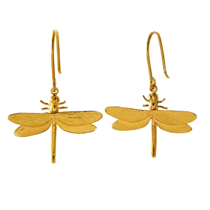 Gold Vermeil Hook Earrings - "Dragonfly"