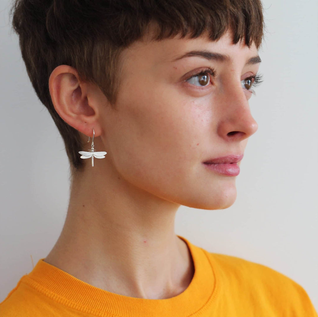 Gold Vermeil Hook Earrings - "Dragonfly"