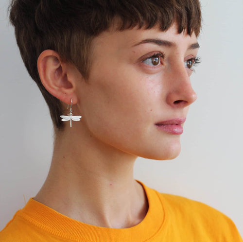 Gold Vermeil Hook Earrings - "Dragonfly"