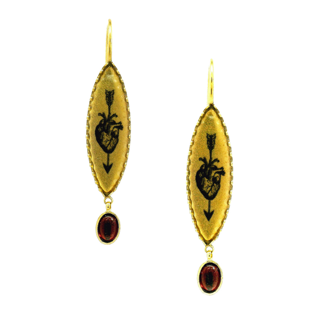 Bleeding Lover garnet earrings by Anna Bánkuti in gold vermeil
