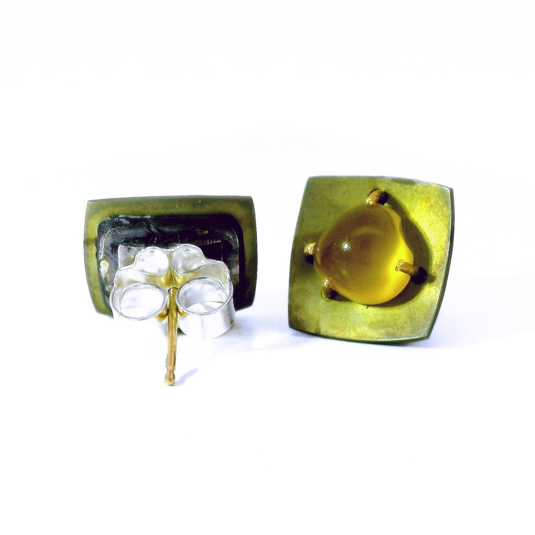 Sunroom yellow beryl stud earrings by Michael Jensen in silver and gold