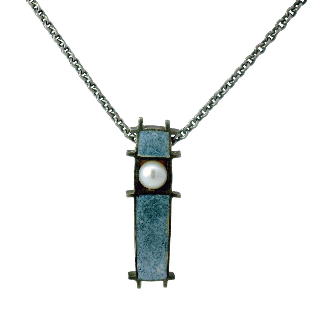 Three Box Akoya pearl necklace by Michael Jensen in silver and gold