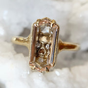 Morganite, Diamond & Yellow Gold Skull Ring - "Into the Crypt"