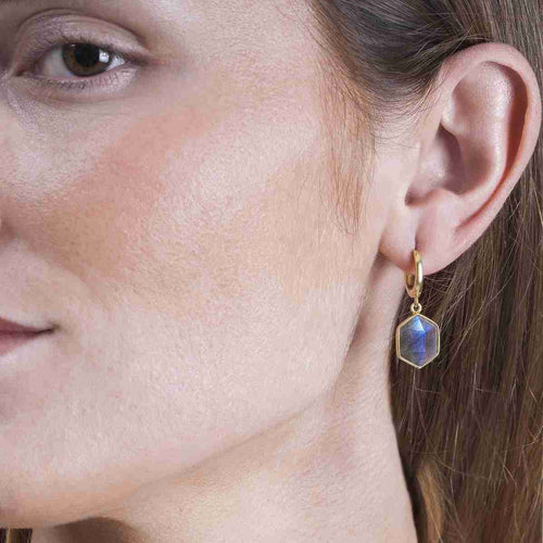 Gold Vermeil & Labradorite Drop Earrings - "Geo"