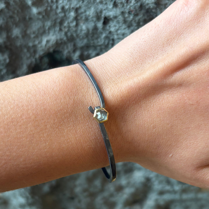 Blue Montana Sapphire & Sterling Silver Bangle Bracelet - "Lana"