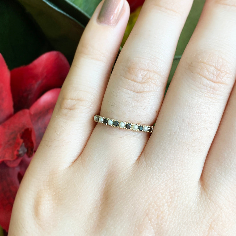 Pearl & Black Diamond Yellow Gold Band - "Black & White"