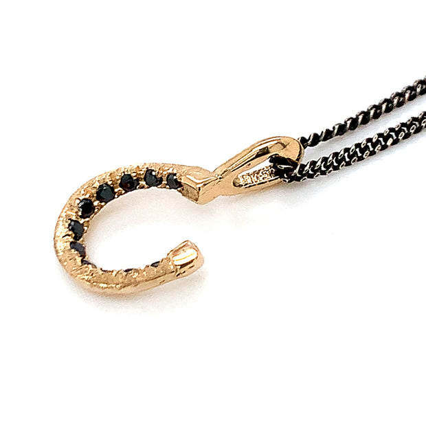 Black Diamond Sterling Silver & Gold Horseshoe Necklace - "Little Luck"