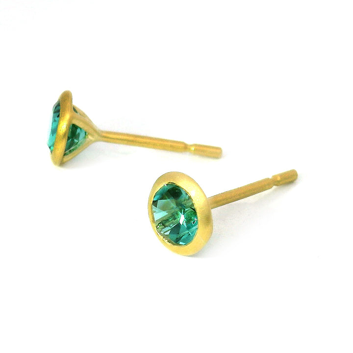Green Tourmaline & Yellow Gold Stud Earrings - "Caribbean Dream"