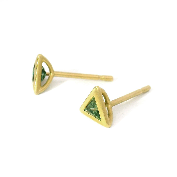 Trillion-Shaped Montana Sapphire & Yellow Gold Earrings - "Pine"