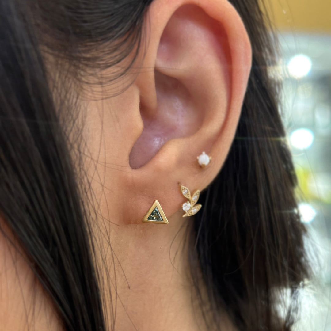 Trillion-Shaped Montana Sapphire & Yellow Gold Earrings - "Pine"