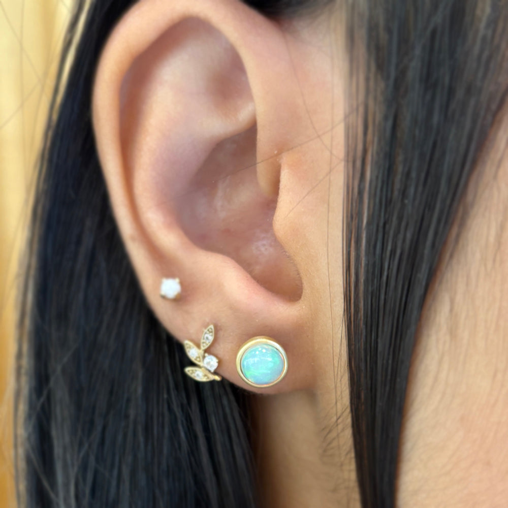 Opal & Yellow Gold Stud Earrings - "Ethereal Glow"