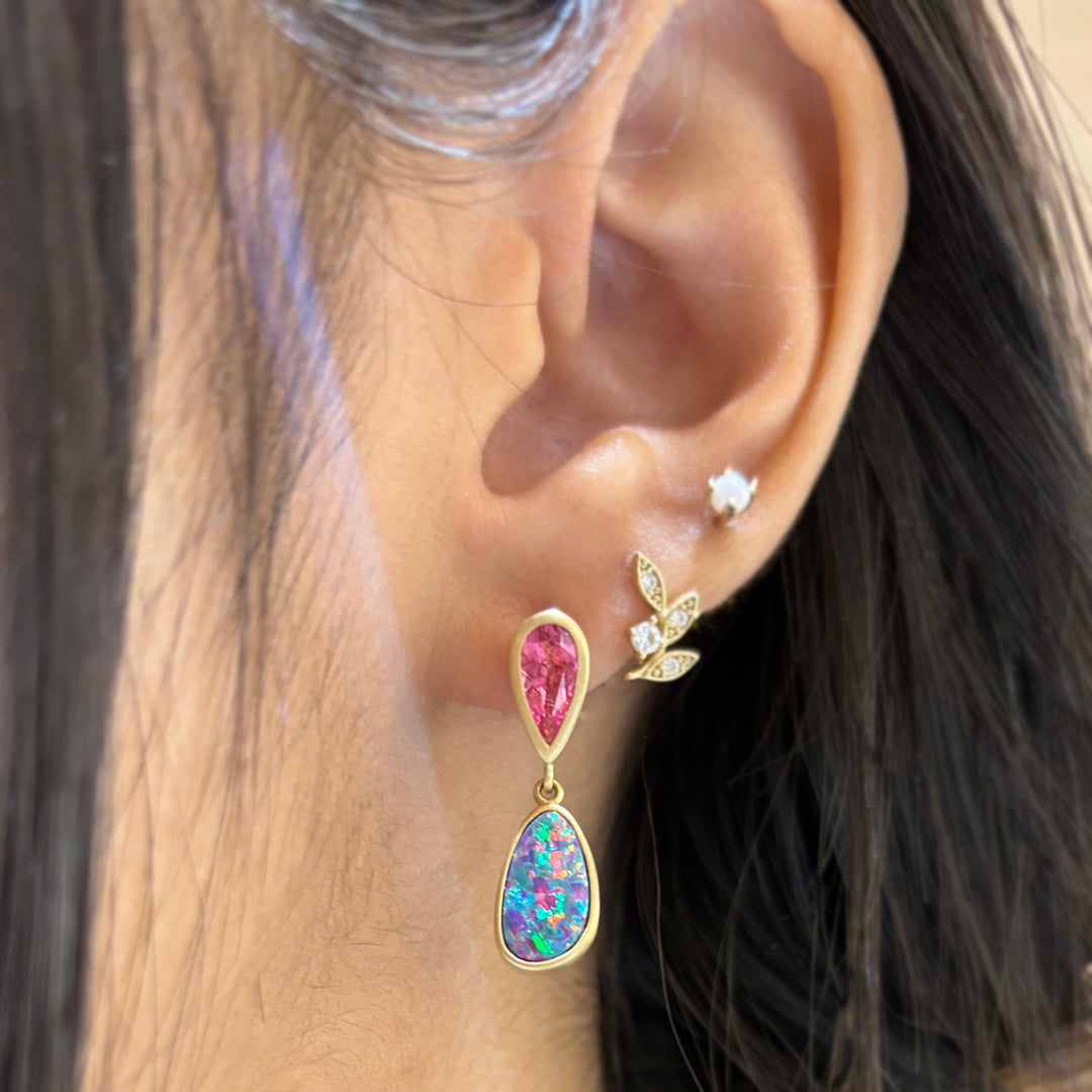 Opal Doublet & Pink Tourmaline Earrings - "Confetti"