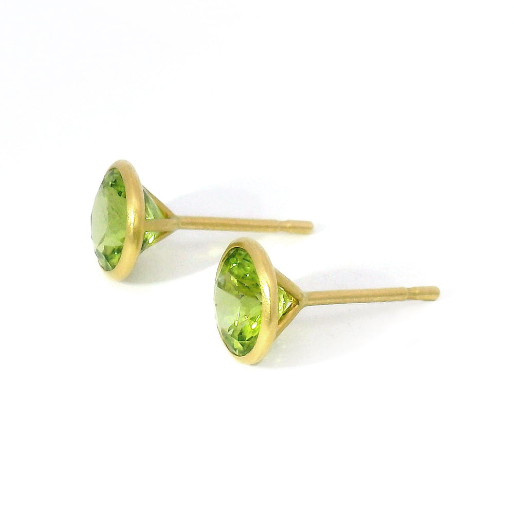 Peridot & Yellow Gold Stud Earrings - "Spring Day"
