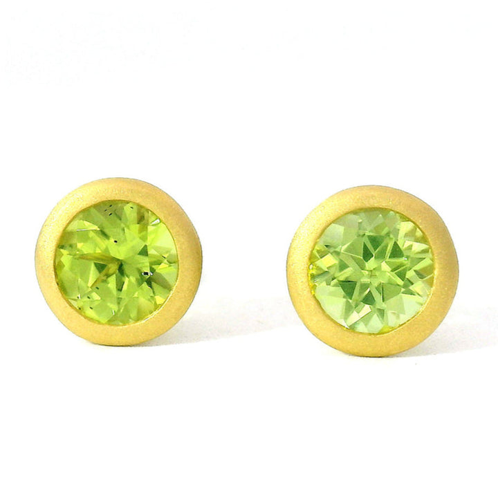 Peridot & Yellow Gold Stud Earrings - "Spring Fern"