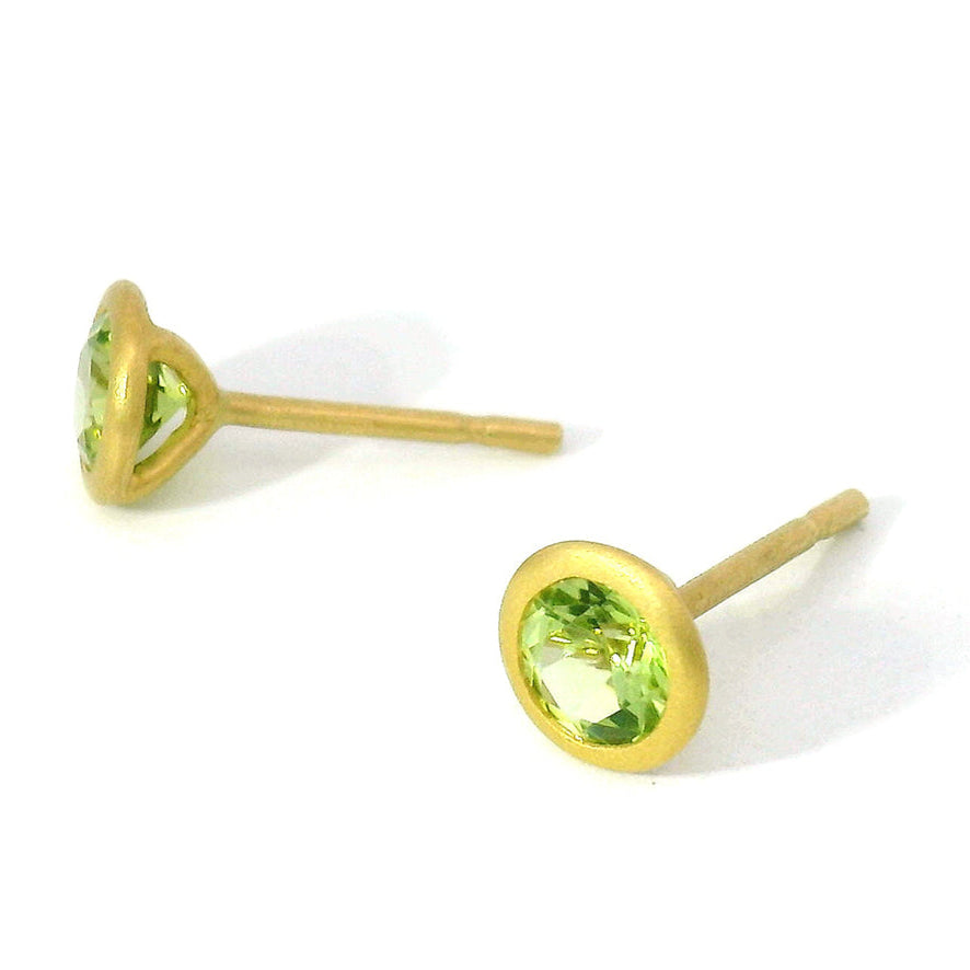 Peridot & Yellow Gold Stud Earrings - "Spring Fern"