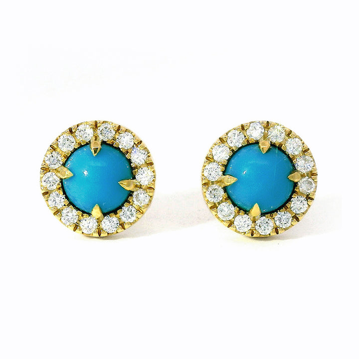 Turquoise Cabochon & Diamond Halo Earrings - "Sunlit Waters"