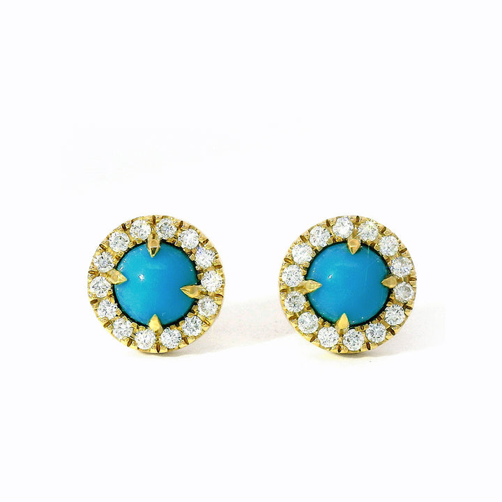 Turquoise Cabochon & Diamond Halo Earrings - "Sunlit Waters"